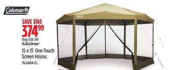 Canadian Tire Coleman 15 x 13' one-touch screen house offer