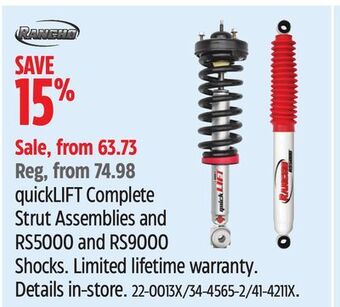 Canadian Tire Rancho quicklift complete strut assemblies and rs5000 and rs9000 shocks offer