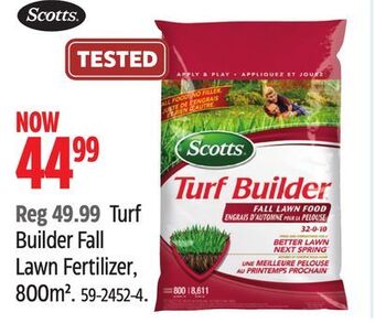 Canadian Tire Scotts turf builder fall lawn fertilizer, 800m² offer
