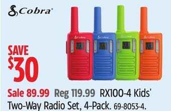 Canadian Tire Cobra rx100-4 kids' two-way radio set, 4-pack offer