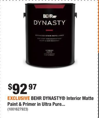 Home Depot Exclusive behr dynasty® interior matte paint & primer in ultra pure white offer