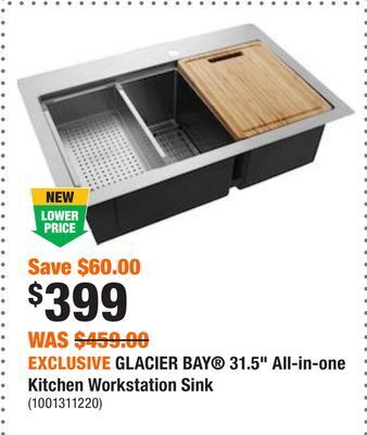 Home Depot Exclusive glacier bay® 31.5 all-in-one kitchen workstation sink offer