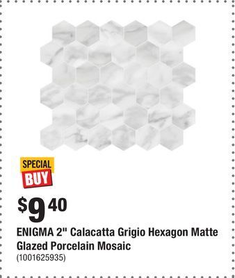Home Depot Enigma 2 calacatta grigio hexagon matte glazed porcelain mosaic offer