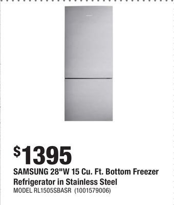 Home Depot Samsung 28w 15 cu. ft. bottom freezer refrigerator in stainless steel offer
