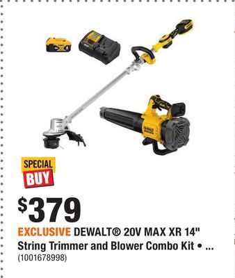 Home Depot Exclusive dewalt® 20v max xr 14 string trimmer and blower combo kit • (1) 4.0ah battery and charger offer