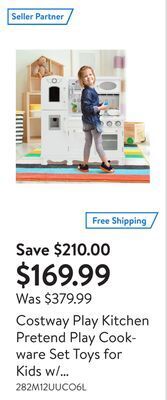 Walmart Costway play kitchen pretend play cookware set toys for kids w/ water dispenser offer