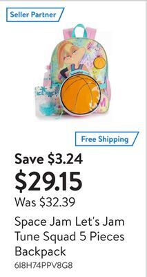 Walmart Space jam let's jam tune squad 5 pieces backpack offer