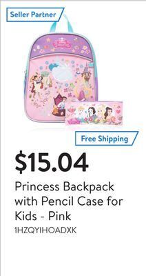 Walmart Princess backpack with pencil case for kids - pink offer