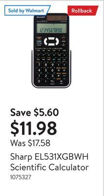 Walmart Sharp el531xgbwh scientific calculator offer