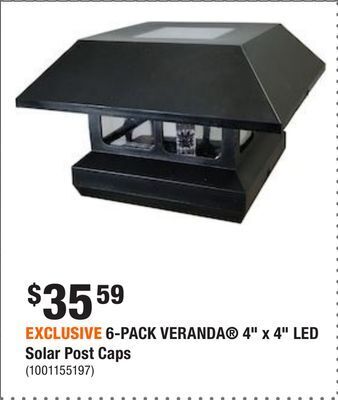 Home Depot Exclusive 6-pack veranda® 4 x 4 led solar post caps offer