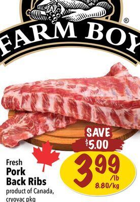 Farm Boy Fresh pork back ribs offer