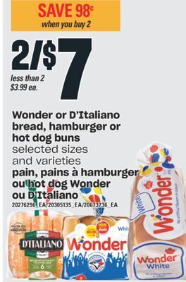 Valu-mart Pain, pains à hamburger ou hot dog wonder ou d'italiano offer