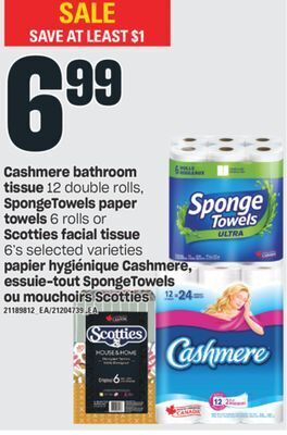 Valu-mart Papier hygiénique cashmere, essuie-tout spongetowels ou mouchoirs scotties offer