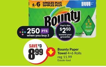 Chalo FreshCo Bounty paper towel 4=6 rolls offer