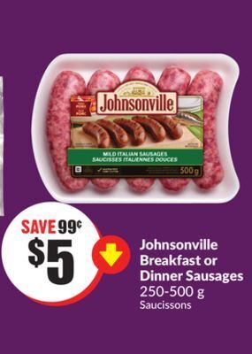 Chalo FreshCo Johnsonville breakfast or dinner sausages 250-500 g offer