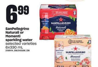 Zehrs Markets Sanpellegrino naturali or momenti sparkling water, 6x330 ml offer