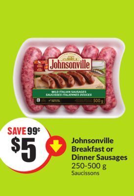 FreshCo Johnsonville breakfast or dinner sausages 250-500 g offer