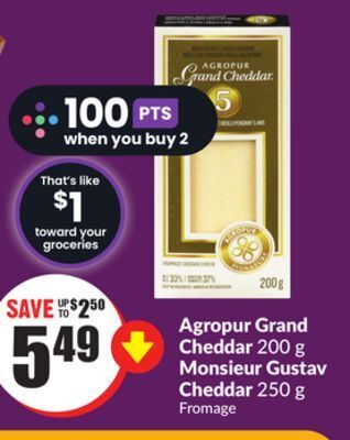 Chalo FreshCo Agropur grand cheddar 200 g monsieur gustav cheddar 250 g offer