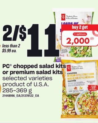 Zehrs Markets Pc® chopped salad kits or premium salad kits, 285-369 g offer