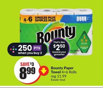FreshCo Bounty paper towel 4=6 rolls offer