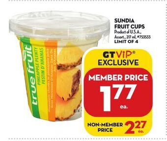 Giant Tiger Sundia fruit cups offer