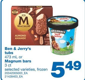 Wholesale Club Ben & jerry's| magnum tubs, 473 ml or bars, 3 ct offer