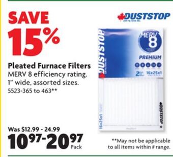 Home Hardware Pleated furnace filters offer