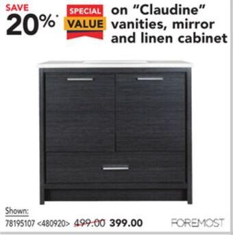 RONA Foremost claudine vanities, mirror and linen cabinet offer