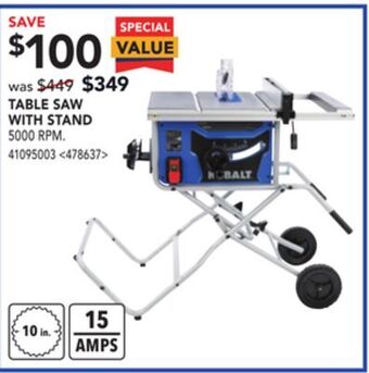 RONA Kobalt table saw with stand offer