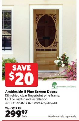 Home Hardware Ambleside ii pine screen doors offer