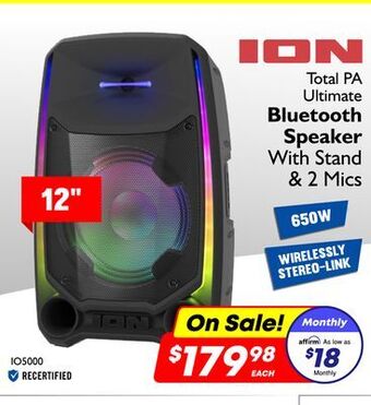 Factory Direct Ion total pa ultimate bluetooth speaker with 2 microphones & stand offer