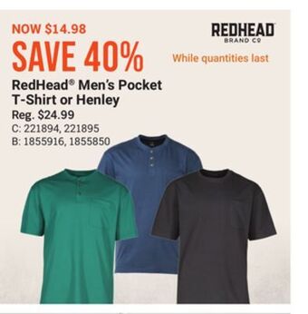 Bass Pro Redhead® men's pocket t-shirt or henley offer