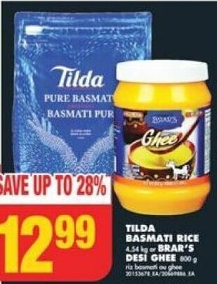 No Frills TILDA BASMATI RICE 4.54 kg or BRAR'S DESI GHEE 800 g offer