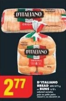 No Frills D'ITALIANO BREAD or BUNS offer