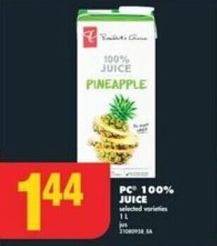 No Frills PC 100% JUICE PINEAPPLE 1L offer