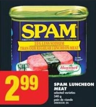 No Frills SPAM LUNCHEON MEAT selected varieties 240G offer