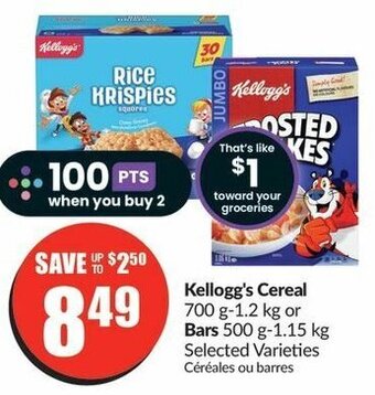FreshCo Kellogg's Cereal 700 g-1.2 kg or Bars 500 g-1.15 kg offer
