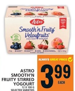 Food Basics ASTRO SMOOTH'N FRUITY STIRRED YOGOURT 12 X 100G offer