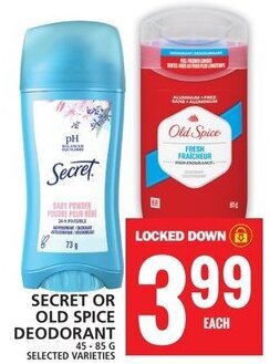 Food Basics SECRET OR OLD SPICE DEODORANT 45-85 G offer