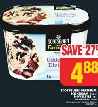 No Frills SCOTSBURN PREMIUM ICE CREAM 1.5L or NOVELTIES 12 'S offer