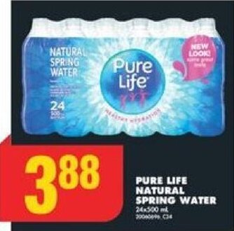 No Frills PURE LIFE NATURAL SPRING WATER 24 x 500 mL2000 C4 offer