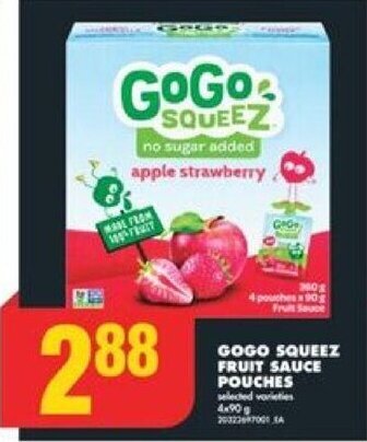 No Frills GOGO SQUEEZ FRUIT SAUCE POUCHES, 4 x 90 g offer