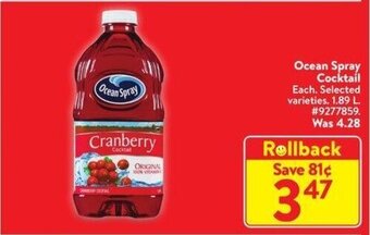 Walmart Ocean Spray Cocktail. 1.89 L offer