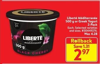 Walmart Liberté Méditerranée 500 g or Greek Yogurt 2-Pack offer