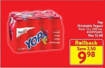 Walmart Yop Drinkable Yogurt Pack. 12 x 200 mL offer