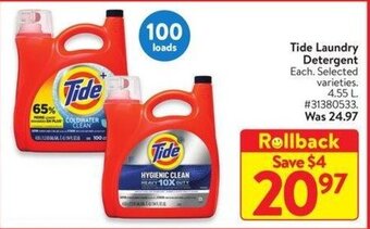 Walmart Tide Laundry Detergent. 4.55 L offer