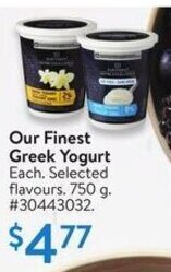 Walmart Our Finest Greek Yogurt. 750 g offer
