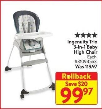 Walmart Ingenuity Trio 3-in-1 Baby High Chair offer