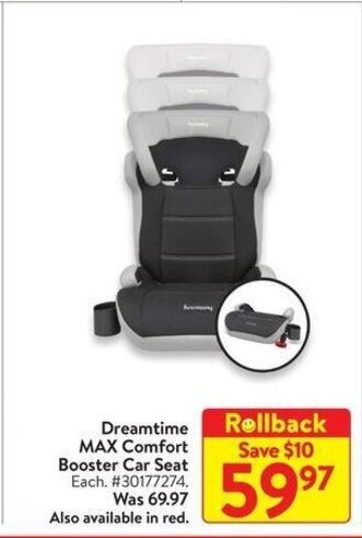 Walmart Dreamtime MAX Comfort Booster Car Seat offer
