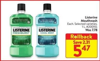 Walmart Listerine Mouthwash. 1 L offer
